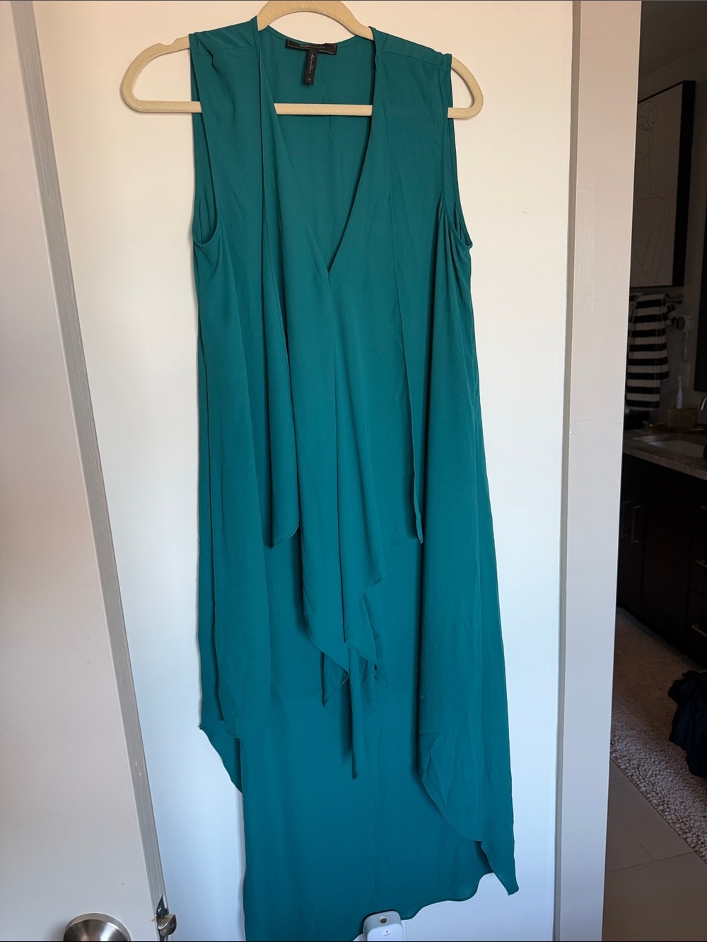 BCBGMaxAzria Teal Asymmetrical Draped Sleeveless Maxi Dress